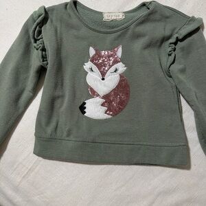 btween Olive Fox Sequin Sweatshirt for Girls Ruffle Detail on Sleeves. Sz 5